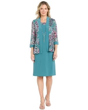 R & M Richards Petite Knee-length 2-piece Removable-jacket Dress And Jacket Set - Blue