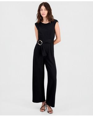 Tahari Buckle-belted Sleeveless Jumpsuit - Blue
