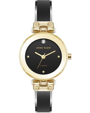 Anne Klein Quartz Round Diamond Dial Alloy Metal And Enamel Bangle Watch 28mm - Metallic