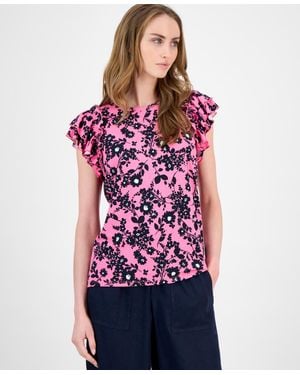 Tommy Hilfiger Floral Ruffled Cap-sleeve Top - Red