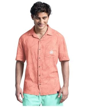 Margaritaville Houston Astros Linen Party Button-up Shirt - Pink