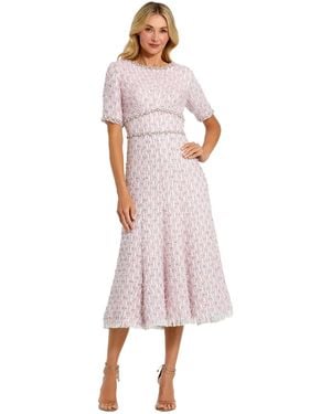 Mac Duggal Short Sleeve Beaded Trim Boucle Midi Dress - Pink