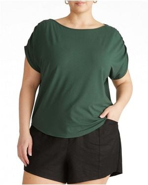 UNIVERSAL STANDARD Plus Size Helena Divine Jersey Gathered Tee - Green