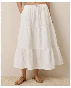 Pact Organic Cotton Coastal Double Gauze Tiered Maxi Skirt - White