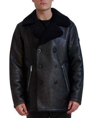Karl Lagerfeld Faux-shearling Double-breasted Car Coat - Black