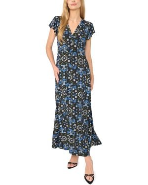 Cece Surplice Empire Waist Floral-print Dress - Blue