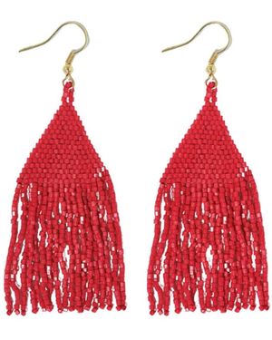 INK+ALLOY Lexie Solid Beaded Fringe Earrings - Red
