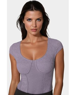 Bebe Swiss Dot Lace Bodysuit - Purple