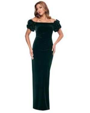 Xscape Off The Shoulder Ruffled Velvet Gown 2p 16 - Green