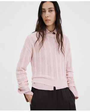 Mango Lace Pattern Knit Sweater - Pink