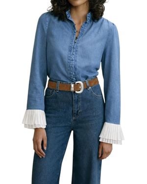 Mint Velvet Denim Contrast Cuff Blouse - Blue