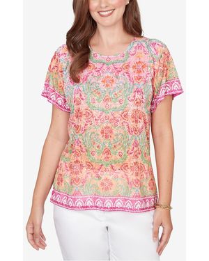 Ruby Rd. Petite Floral Damask Print Knit T-shirt - Red