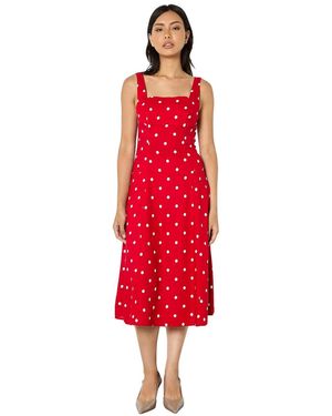 Apricot Square Neck Midi Dress - Red