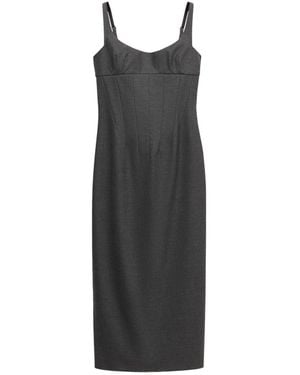 Mango Scoop Neck Fitted Midi Slit Wool-blend Dress - Black