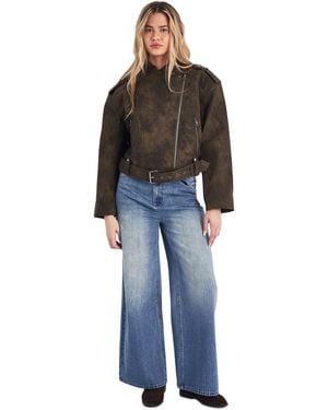 Nasty Gal Cropped Biker Jacket - Brown