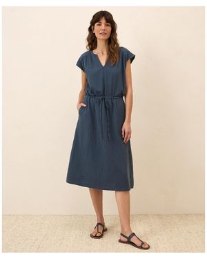Pact Organic Cotton Coastal Double Gauze Tie Waist Midi Dress - Blue