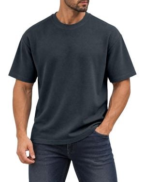 Blu Rock Heavyweight Micro Waffle Knit Drop-shoulder Short Sleeve T-shirts - Blue