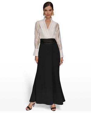 Donna Karan Petite Wedding Guest Stand Collar Colorblock Gown - Black