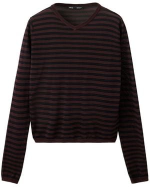 Mango Long-sleeve V-neck Striped Pullover - Black