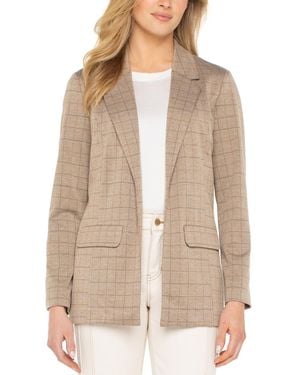 Liverpool Los Angeles Petite Plaid Ponte Boyfriend Blazer - Natural