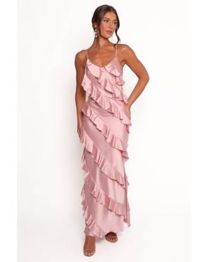 Petal & Pup Ciao Ruffles Maxi Satin Dress - Pink