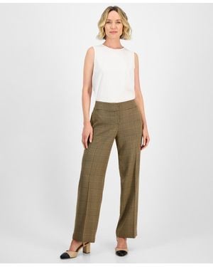 Kasper Plaid Check Mid-rise Straight-leg Pants - Natural