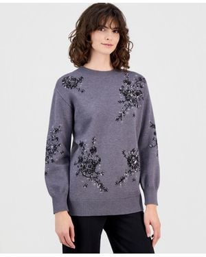 Anne Klein Sequin Embellished Sweater - Purple