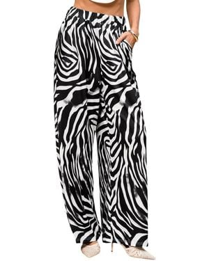 CUPSHE One-way Ticket High-rise Wide-leg Animal-print Pants - Black