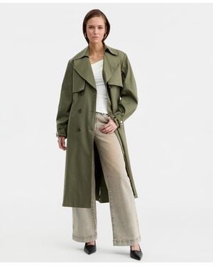 BarIII Belted Oversized-sleeve Trench Coat - Green