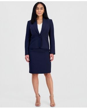 Le Suit Shawl-collar Peplum Jacket & Yoked Slim Skirt Suit - Blue