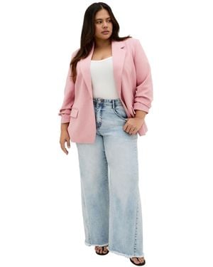 City Chic Plus Size Imogen Gathered-elbow-sleeve Hip-length Blazer - Pink