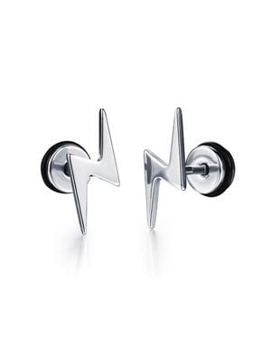 Metallo Stainless Steel Lightning Bolt Stud Earrings - Black