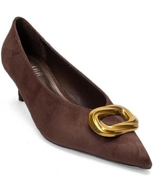 Prologue Shoes Delhi Buckle Kitten Heel Pump - Brown