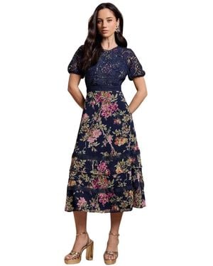 Oasis Lace Bodice Midi Dress - Blue