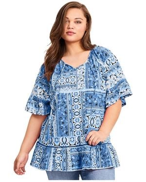 Avenue Flutter Sleeve Top - Blue