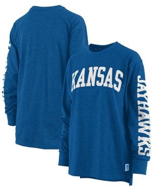 Pressbox Heathered Kansas Jayhawks Two-hit Canyon Long Sleeve T-shirt - Blue
