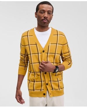 Club Room Cotton Windowpane-plaid Cardigan Sweater - Yellow