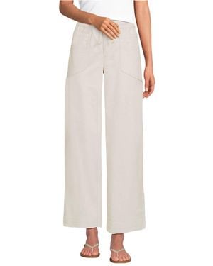 Lands' End Herringbone Chino High Rise Relaxed Straight Drawstring Ankle Pants - White