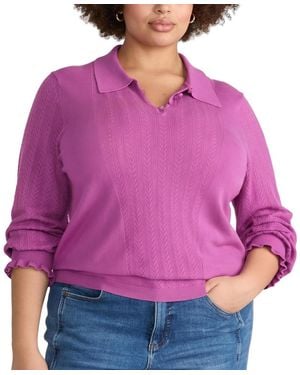 UNIVERSAL STANDARD Plus Size Savvy Fine-knit Fitted Polo Sweater - Purple