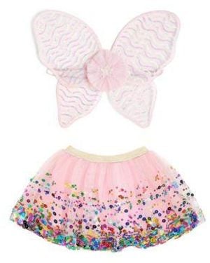 Sweet Wink Girls Rainbow Star Fairy Wing Confetti Tutu Set - Pink