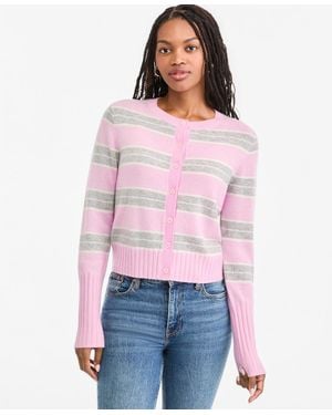 On 34th 100% Cashmere Cropped Shrunken Crew Cardigan - Red