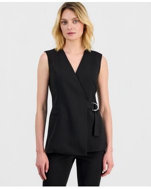 Anne Klein Sleeveless D-ring Wrap Blazer - Black