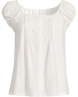 Lands' End Plus Size Sleeveless Lightweight Jersey Pintuck Button Front Blouse - White