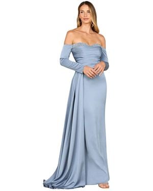 Lara Off Shoulder Satin Dress - Blue