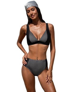 CUPSHE Panel Spliced High Waist Bikini Set - Black