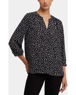 NYDJ Pintuck Split Neck Top - Black