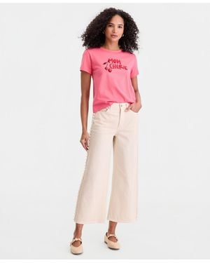 On 34th High-rise Cropped Faux-pearl-trim Jeans - Pink