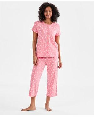Charter Club 2-pc. Cotton Printed Cropped Pajamas Set - Pink