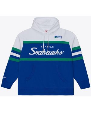 Mitchell & Ness Seattle Seahawks Head Coach Fleece-lined Embroidered Hoodie - Blue