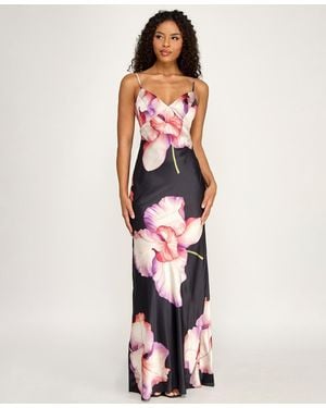 Seni & Cade Large Floral Printed V-neck Slip Dress - White